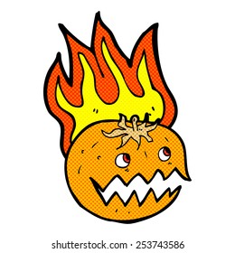 retro comic book style cartoon flaming pumpkin
