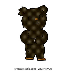 retro comic book style cartoon happy little black bear