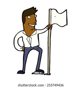 caricatura estilo libro de historietas retro hombre plantando bandera