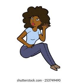 retro comic book style cartoon woman listening