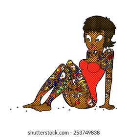 retro comic book style cartoon tattoo girl in swimsuit