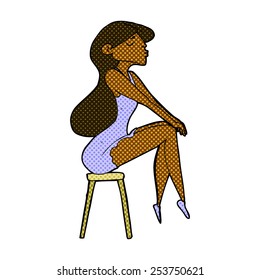 caricatura estilo libro de historietas retro mujer sentada en taburete
