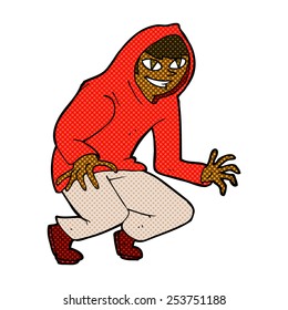 retro comic book style cartoon mischievous boy in hooded top