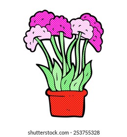 retro comic book style cartoon flowers in pot