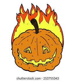 retro comic book style cartoon grinning pumpkin