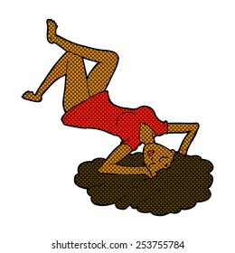 caricatura de historieta retro mujer tendida en el suelo