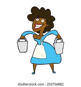 historieta de estilo retro caricatura milquera cargando cubos
