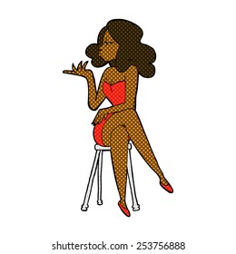 retro comic book style cartoon woman sitting on bar stool