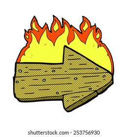 retro comic book style cartoon burning direction arrow
