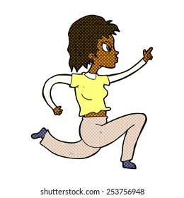caricatura estilo libro de historietas retro mujer corriendo y señalando