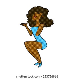 retro comic book style cartoon attractive woman sitting