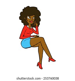 oficina de dibujos animados estilo libro de historietas retro mujer sentada