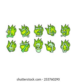 retro comic book style cartoon halloween bone numbers