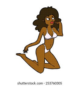 retro comic book style cartoon woman in underwear looking thoughtful