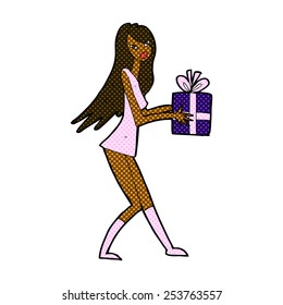 retro comic book style cartoon fashion girl with present