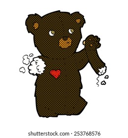 retro comic book style cartoon teddy black bear with torn arm