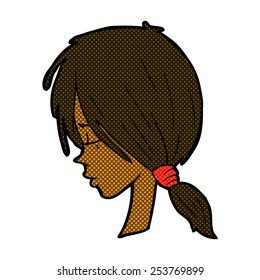 retro comic book style cartoon girl looking thoughtful
