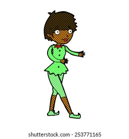 retro comic book style cartoon christmas elf woman