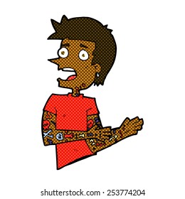 retro comic book style cartoon man with tattoos