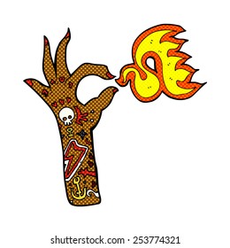 Retro-Comicbuch-Stil Cartoon Tattoo Arm Feuersymbol