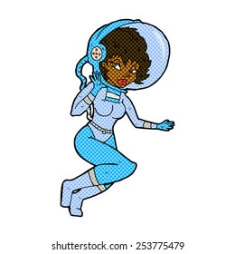 retro comic book style cartoon space woman