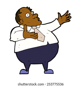 caricatura de estilo retro de historieta exasperado hombre de mediana edad