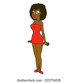retro comic book style cartoon surprised woman in short dress