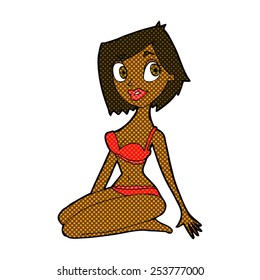 retro comic book style cartoon pretty woman in underwear