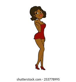 retro comic book style cartoon attractive woman in short dress