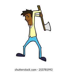 caricatura estilo libro de historietas retro hombre oscilando hacha