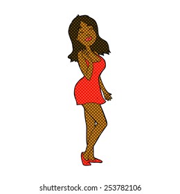 retro comic book style cartoon pretty woman in cocktail dress