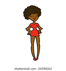 retro comic book style cartoon happy woman with hands on hips