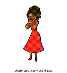 retro comic book style cartoon worried woman