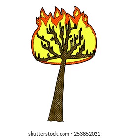 retro comic book style cartoon burning tree