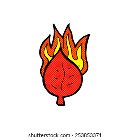 retro comic book style cartoon leaf on fire symbol