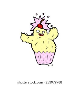 retro comic book style cartoon cupcake monster