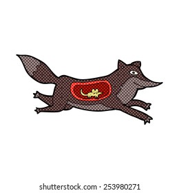 retro comic book style cartoon wolf with mouse in belly