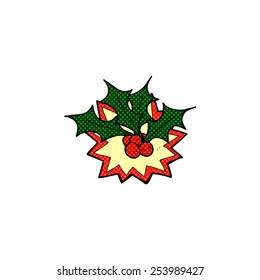retro comic book style cartoon christmas holly