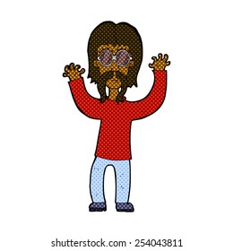 Retro-Comic-Stil Cartoon Hippie Mann schwenkende Arme