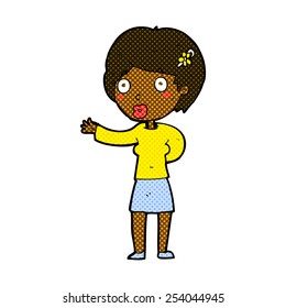 retro comic book style cartoon waving woman