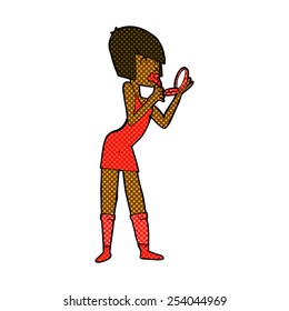 retro comic book style cartoon woman applying lipstick
