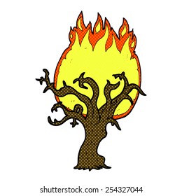 caricatura estilo libro de historietas retro árbol de invierno incendiado