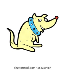 retro comic book style cartoon happy dog in big collar
