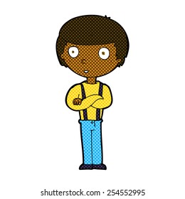 retro comic book style cartoon staring boy with folded arms
