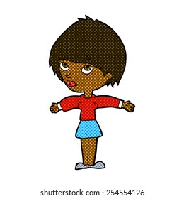 retro comic book style cartoon woman with open arms