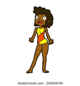 caricatura estilo historieta retro mujer con traje de baño
