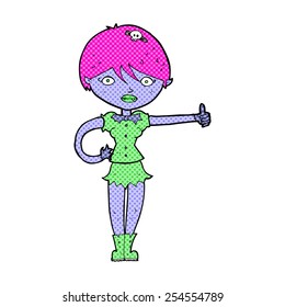 retro comic book style cartoon vampire girl giving thumbs up symbol