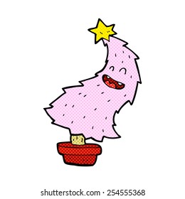 caricatura estilo libro de historietas retro bailando árbol de navidad
