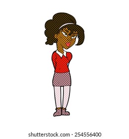 retro comic book style cartoon pretty girl tilting head
