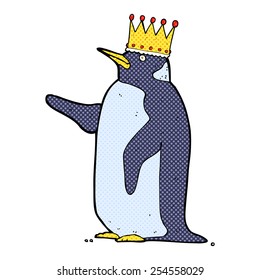 retro comic book style cartoon penguin wearing crown